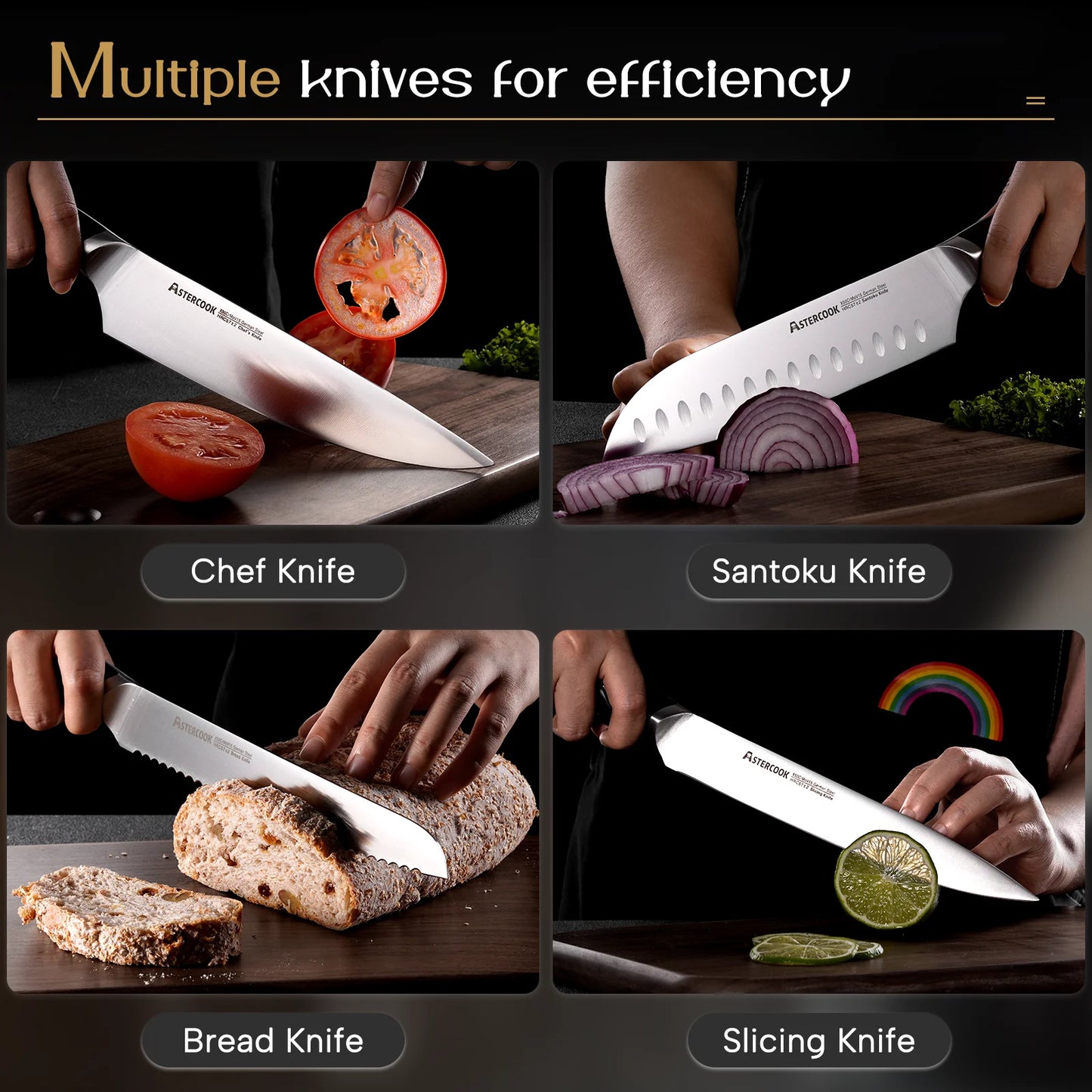 15 Pcs German Stainless Steel Knives Sharp Blade Dishwasher Safe