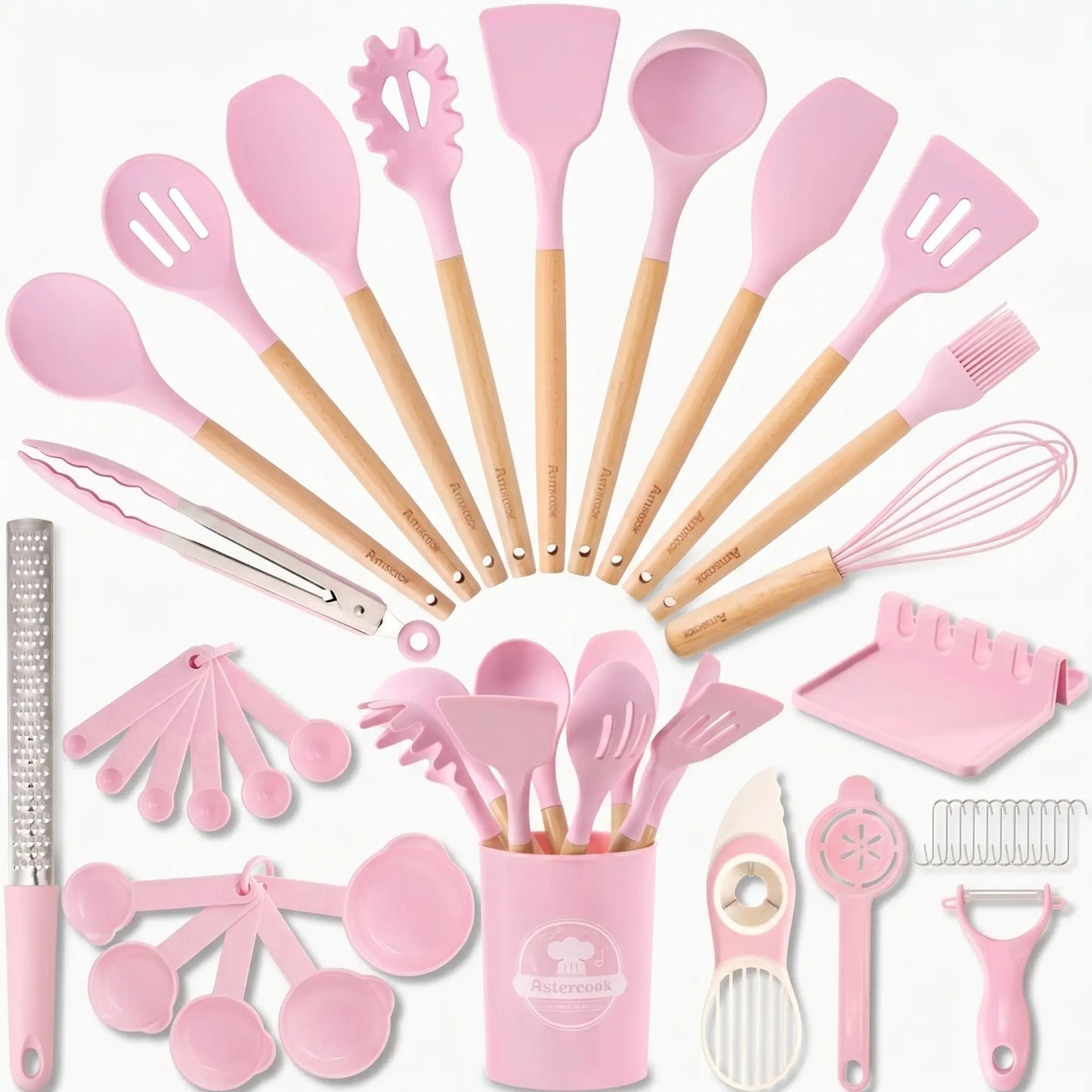 39-Piece Silicone Utensil Collection-Pink