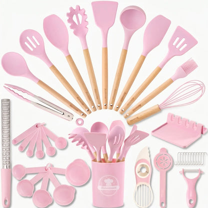 39-Piece Silicone Utensil Collection-Pink
