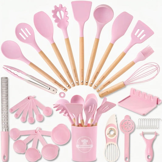 39-Piece Silicone Utensil Collection-Pink