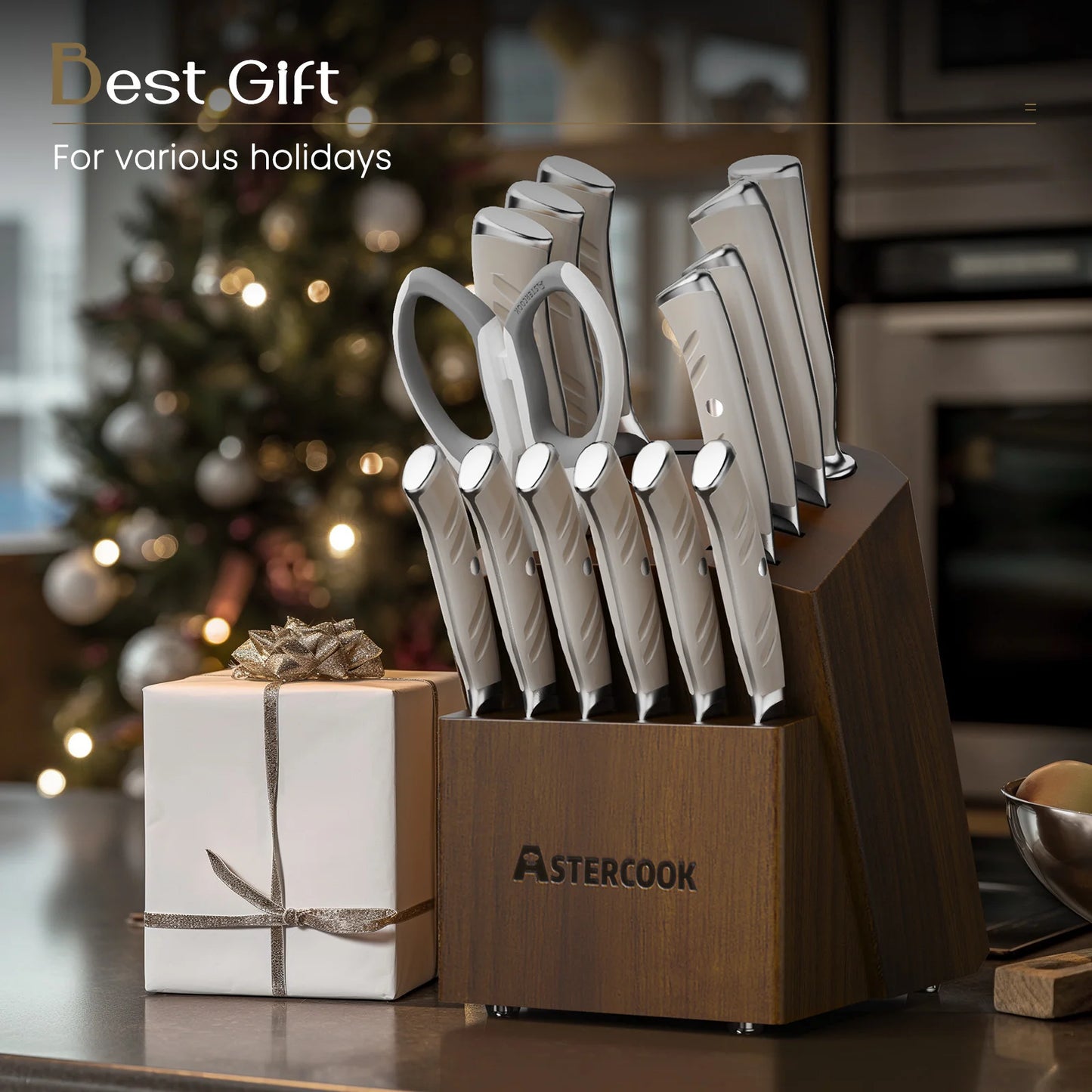 14-Piece Full Tang Knife Set - White