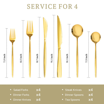 Astercook Silverware Set Food-Grade Stainless Steel-Gold