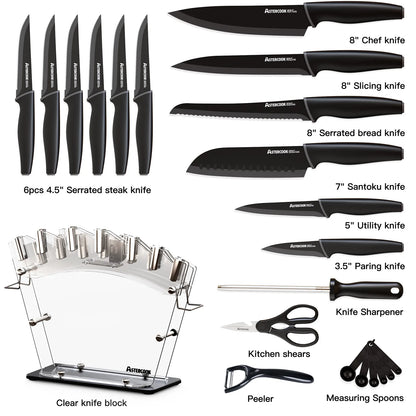 22-Pc Modern Clear Block Knife Set-Blcak