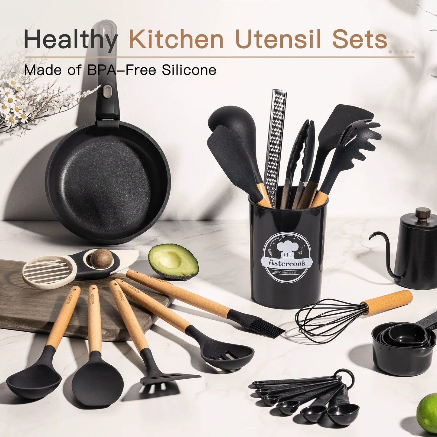 39-Piece Silicone Utensil Collection-Black