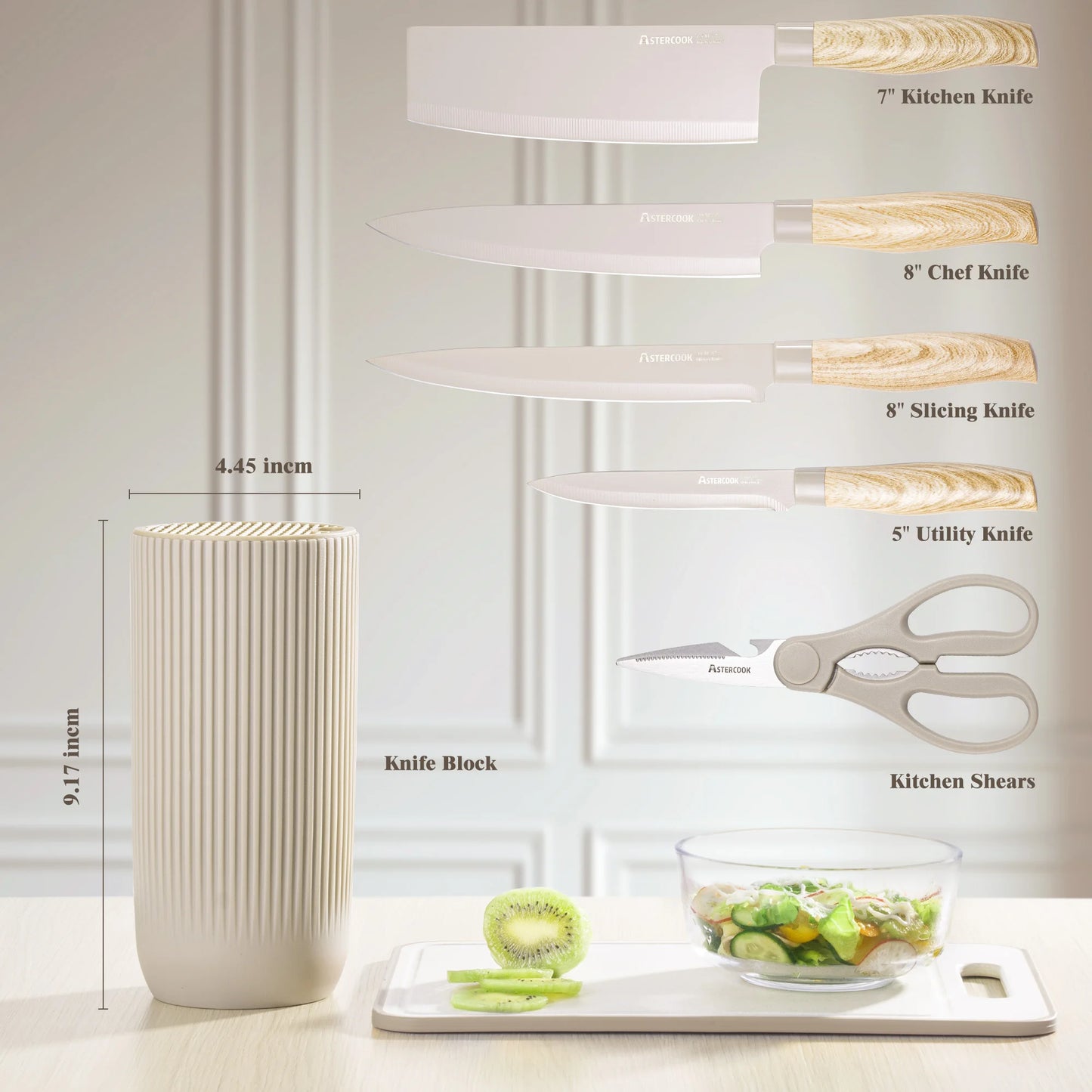 6-Piece Coated Knife Set - Khaki