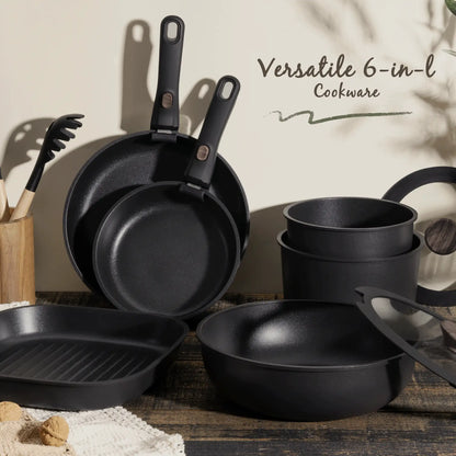 23-Piece Ceramic Pots and Pans Set Non Stick Detachable Handle -Black