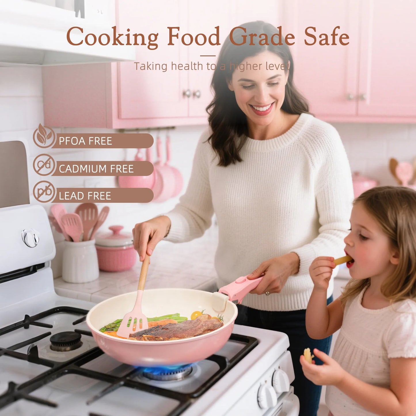 21-Pc Detachable Pink Cookware Set