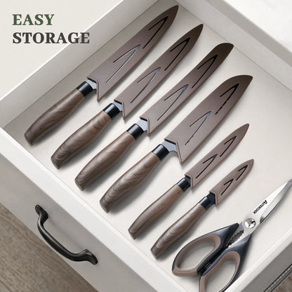 7-Piece Wood Grain Knife Set with Guards