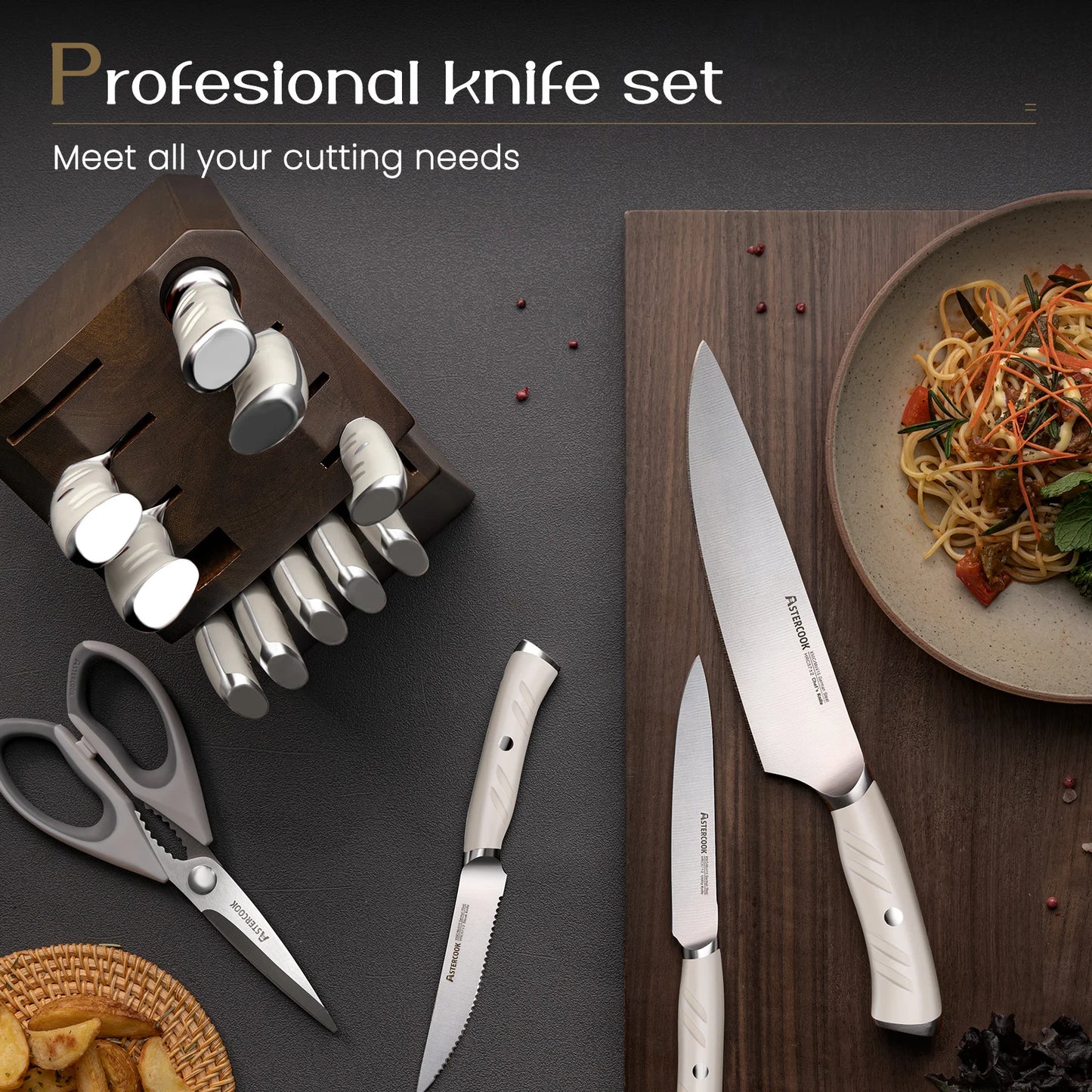 14-Piece Full Tang Knife Set - White