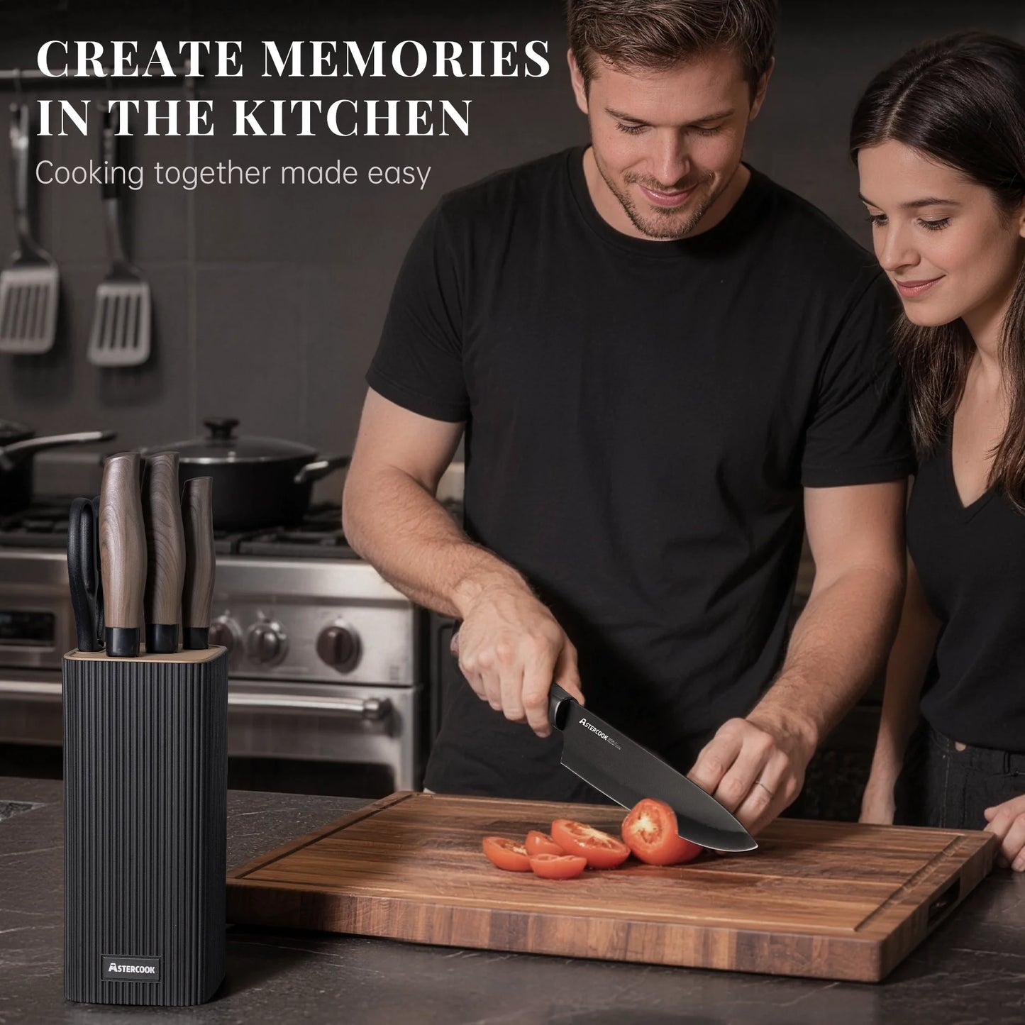 6-Piece Knife Block Set - Wood Grain-Black