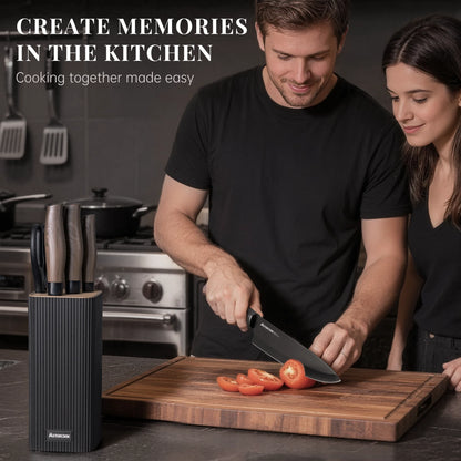 6-Piece Knife Block Set - Wood Grain-Black