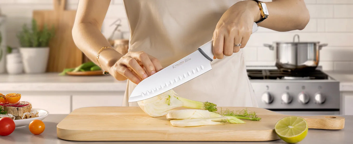 22-Pc Modern Clear Block Knife Set-White