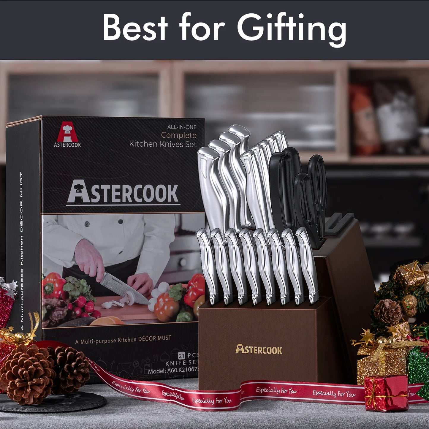 21-Piece Full Tang Knife Set - Silver