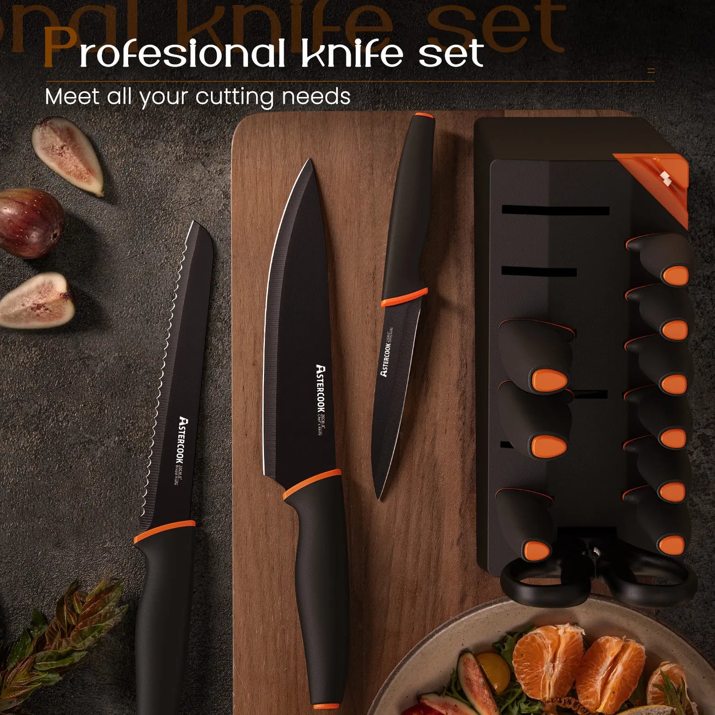 15 Pcs Kitchen Knife Set with Built-in Sharpener