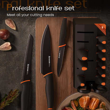 15 Pcs Kitchen Knife Set with Built-in Sharpener