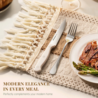 8-Pcs Cream White Steak Knife Set Dishwasher Safe