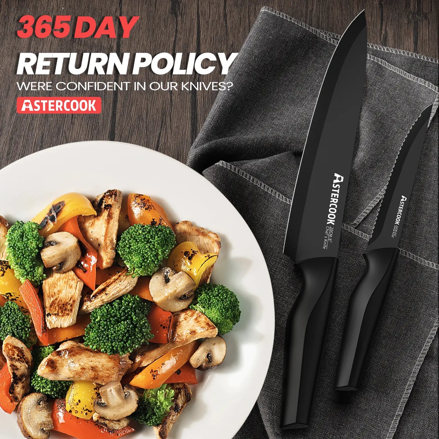 21-Pc Black Knife Set with Built-in Sharpener German Stainless Steel