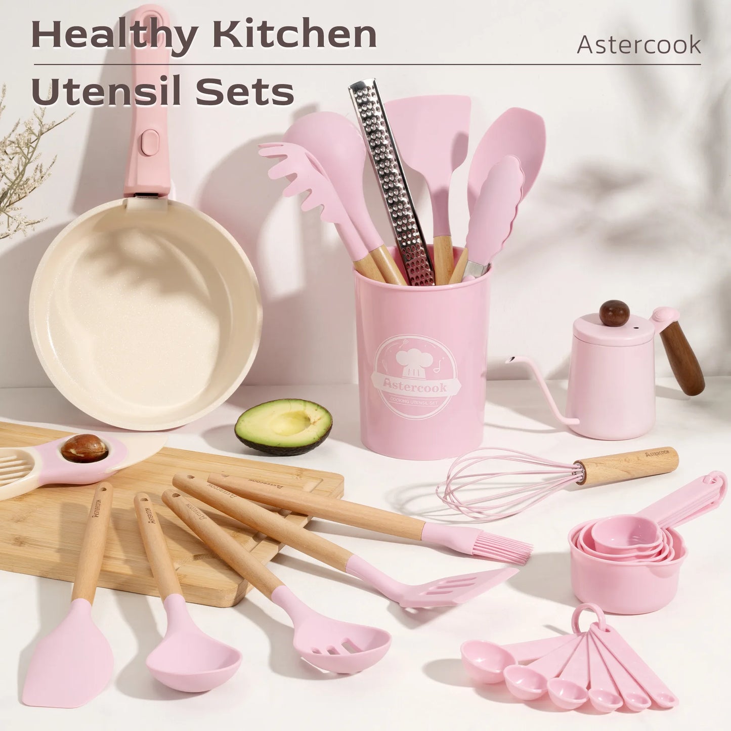 39-Piece Silicone Utensil Collection-Pink