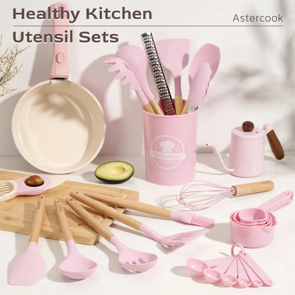 39-Piece Silicone Utensil Collection-Pink