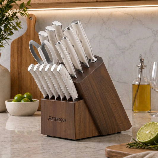 14-Piece Full Tang Knife Set - White
