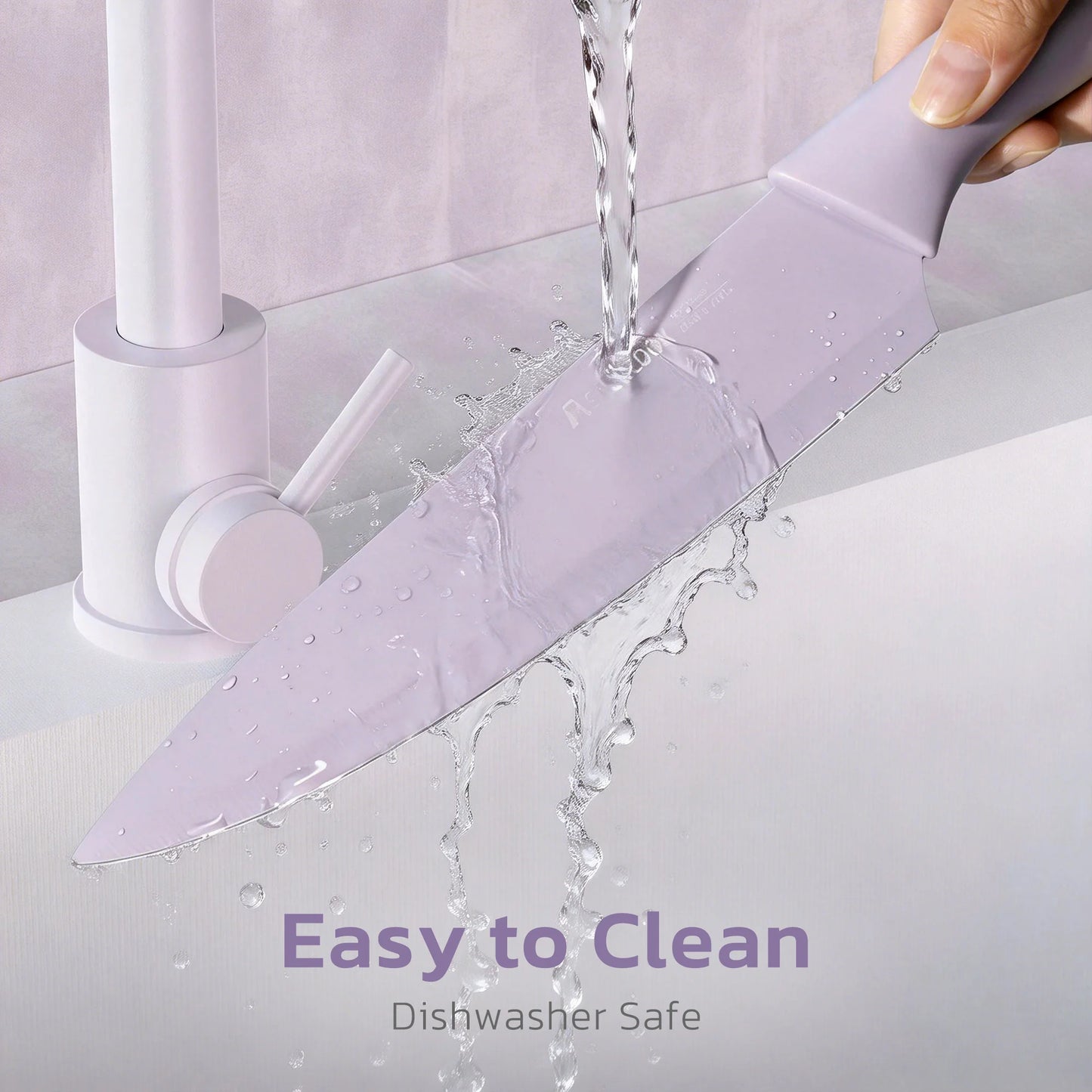 7 Pieces Kitchen Knives Set with Healthy Anti-Rust Coating Purple
