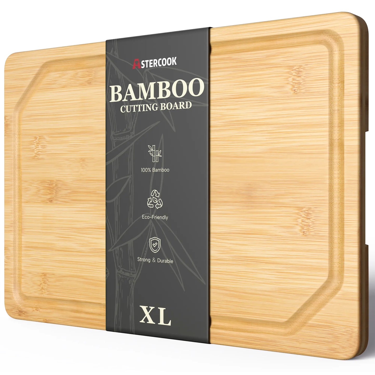 Astercook Bamboo Cutting Board for Kitchen, Large Natural Wood Chopping Board with Juice Groove and Built-in Handles, Knife-Friendly Charcuterie Board for Meat, Vegetables, Fruit and Cheese 12" x 17"