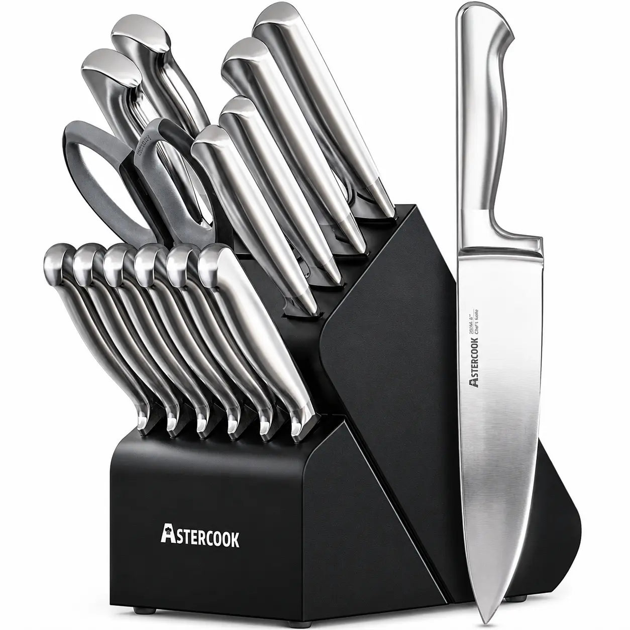 15-Pc One-Piece Steel Knife Set-black