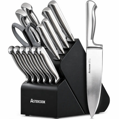 15-Pc One-Piece Steel Knife Set-black
