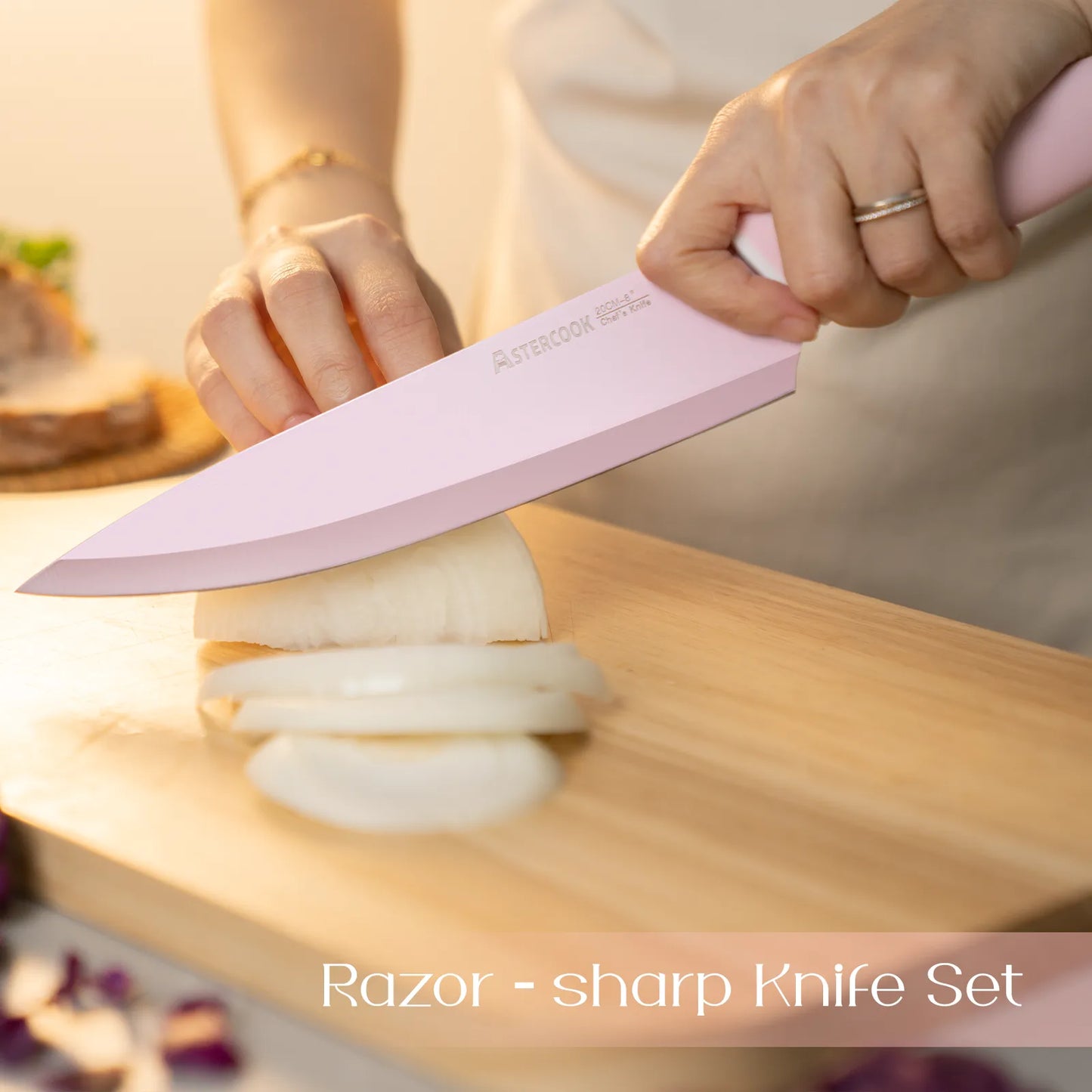 22-Pc Modern Clear Block Knife Set-Pink