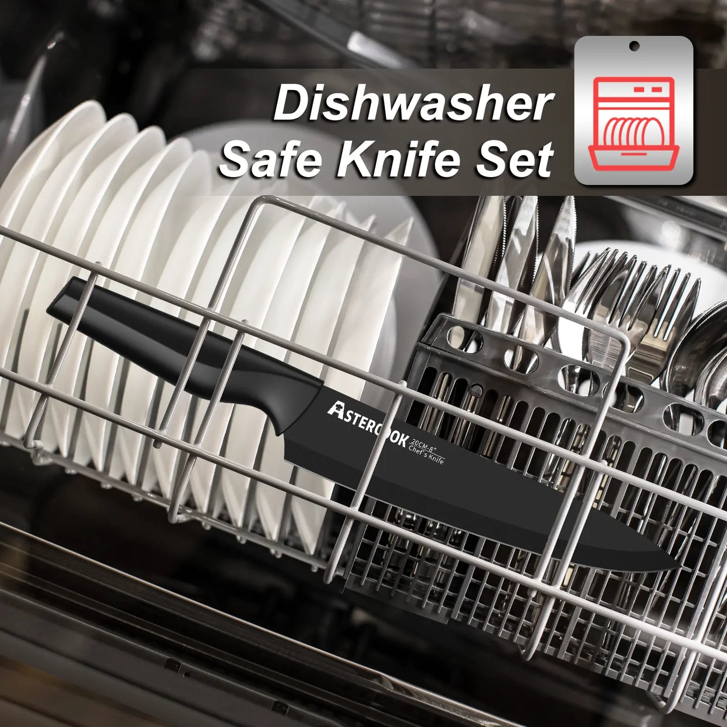 21-Pc Black Knife Set with Built-in Sharpener German Stainless Steel