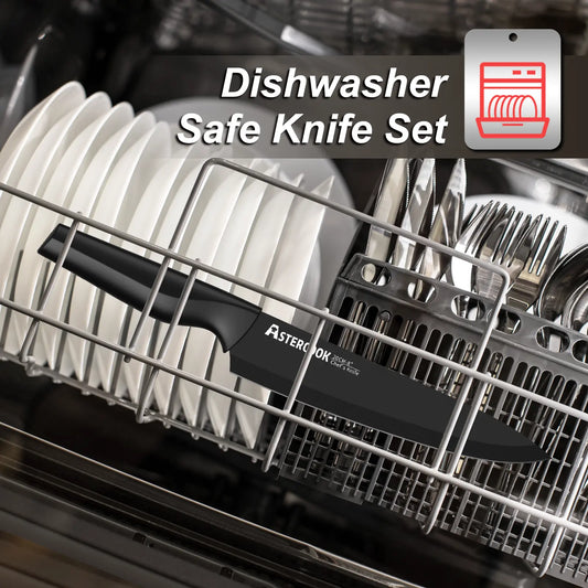 21-Pc Black Knife Set with Built-in Sharpener German Stainless Steel