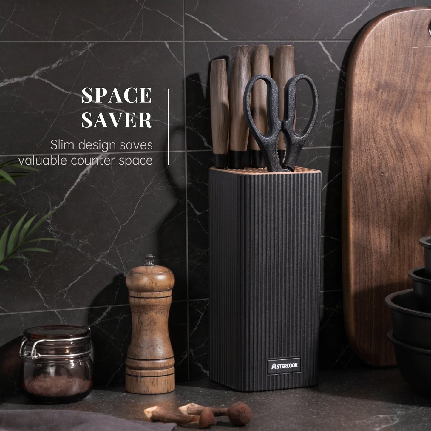 6-Piece Knife Block Set - Wood Grain-Black
