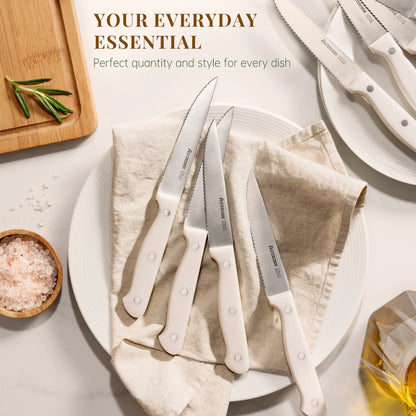 8-Pcs Cream White Steak Knife Set Dishwasher Safe