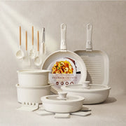 23-Piece Ceramic Pots and Pans Set Non Stick Detachable Handle -white