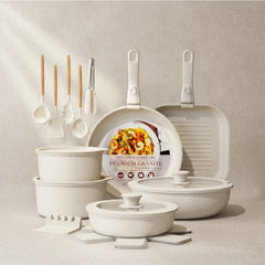 23-Piece Ceramic Pots and Pans Set Non Stick Detachable Handle -white