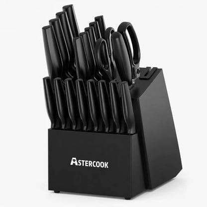 21-Pc Black Knife Set with Built-in Sharpener German Stainless Steel