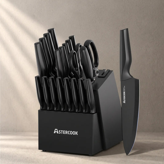21-Piece Black Knife Set with Built-in Sharpener German Stainless Steel
