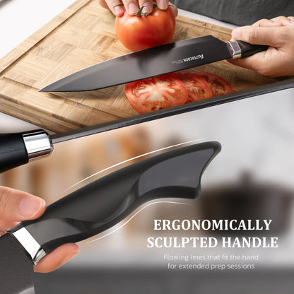 Astercook Knife Set, 15-Piece Kitchen Knives Set with Built-in Sharpener, German Stainless Steel Knife Block Sets with Anti-Rust Coating & PP Ergonomic Handle, Dishwasher Safe Black