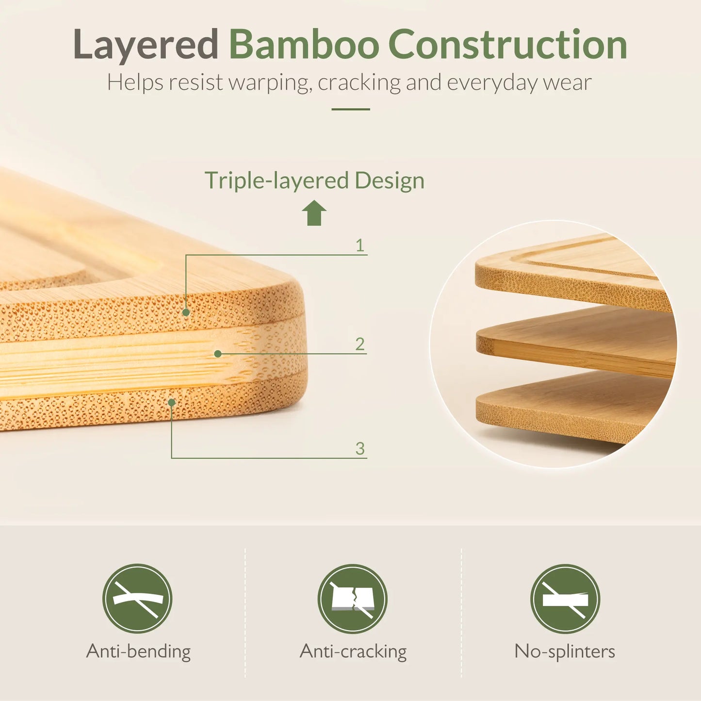 Astercook Bamboo Cutting Board for Kitchen, Large Natural Wood Chopping Board with Juice Groove and Built-in Handles, Knife-Friendly Charcuterie Board for Meat, Vegetables, Fruit and Cheese 12" x 17"