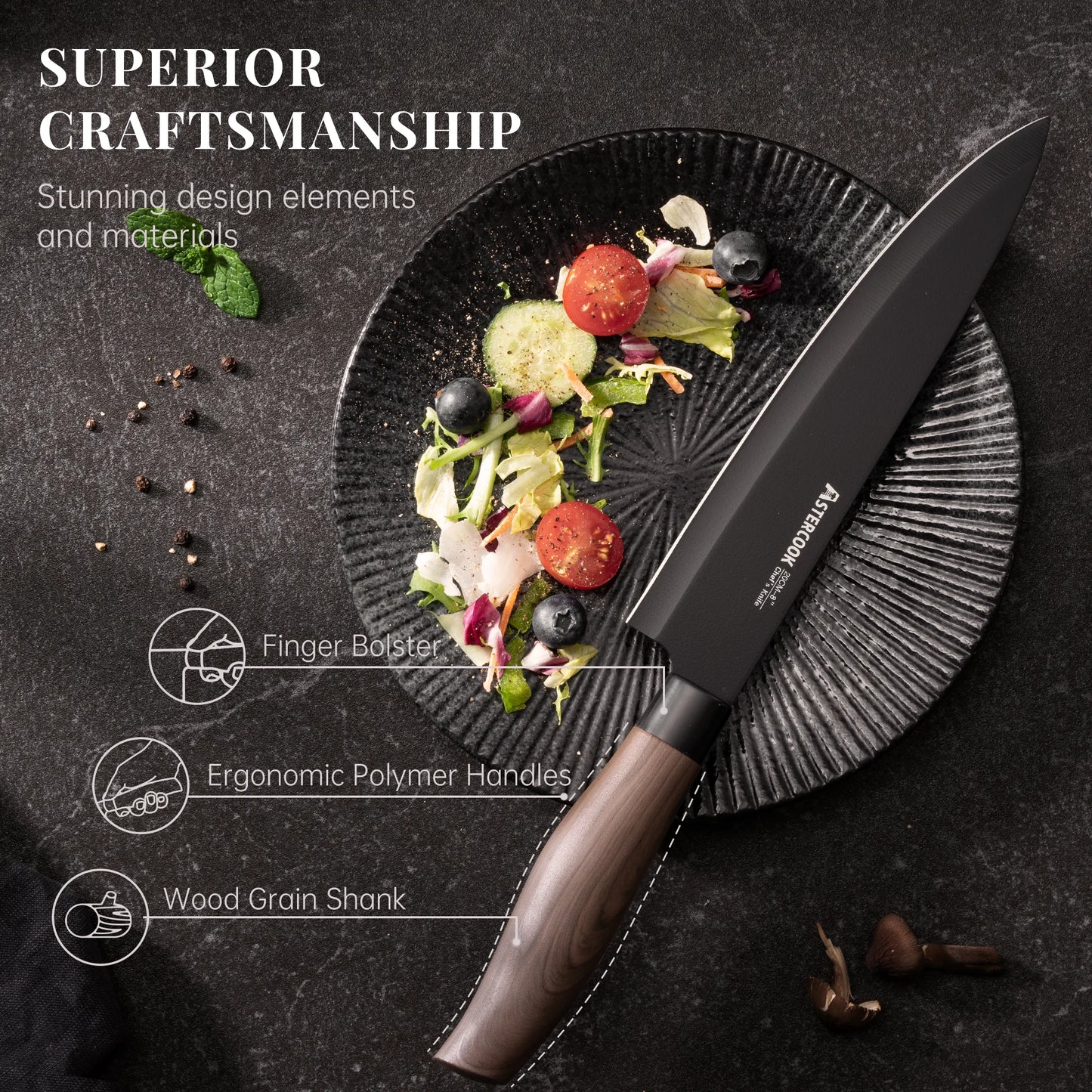 6-Piece Knife Block Set - Wood Grain-Black
