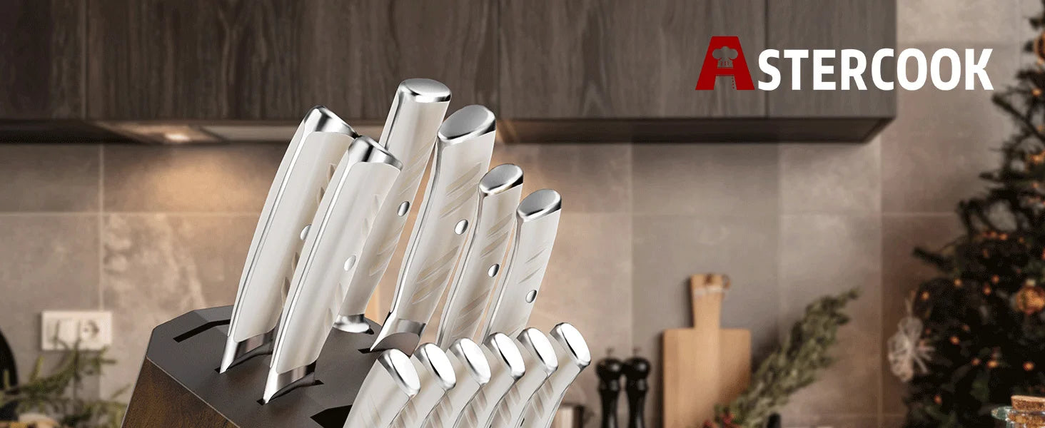 14-Piece Full Tang Knife Set - White