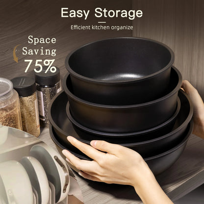 21-Pc Stackable Black Cookware Set