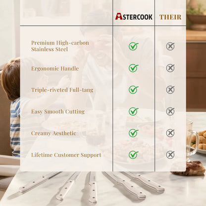 8-Pcs Cream White Steak Knife Set Dishwasher Safe