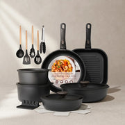 23-Piece Ceramic Pots and Pans Set Non Stick Detachable Handle -Black