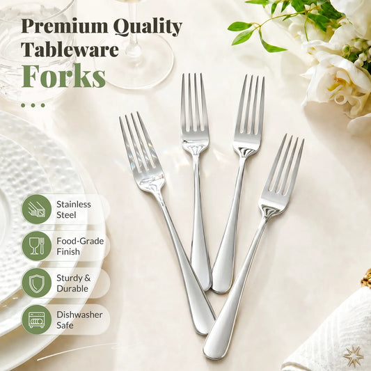 Astercook Dinner Fork Set, 24-Piece Premium Food-Grade Stainless Steel Forks Silverware, Mirror Polished & Dishwasher Safe, Heavy Duty Flatware Ideal for Kitchen, Restaurant & Party Use