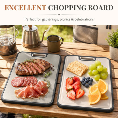 Astercook Titanium Cutting Board for Kitchen, Dual-Sided Pure Titanium & Wheat Straw PP Cutting Boards with Juice Groove, Non-Porous Chopping Board for Meat, Fish, Vegetables & Fruit, 11.5" x 15.7"