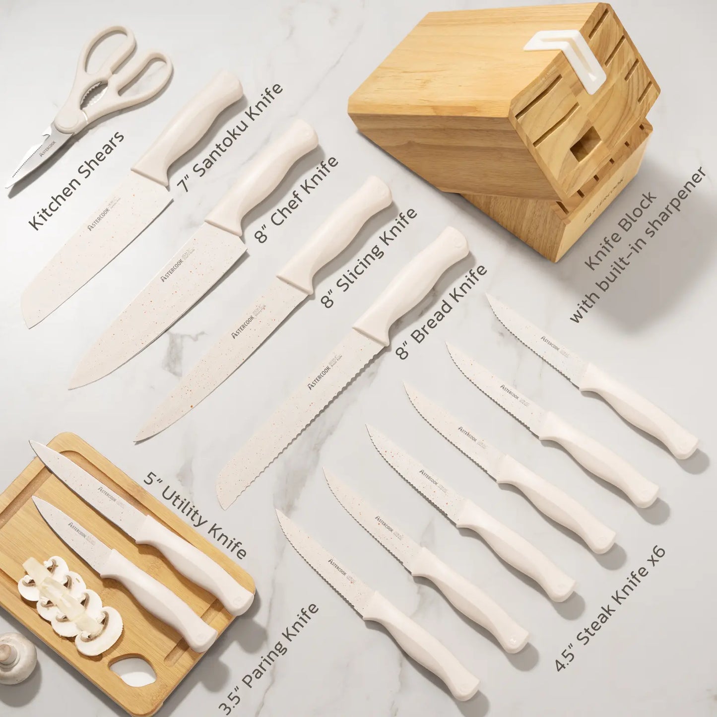 15 Pieces Kitchen Knife Sets with Anti-Rust Coating