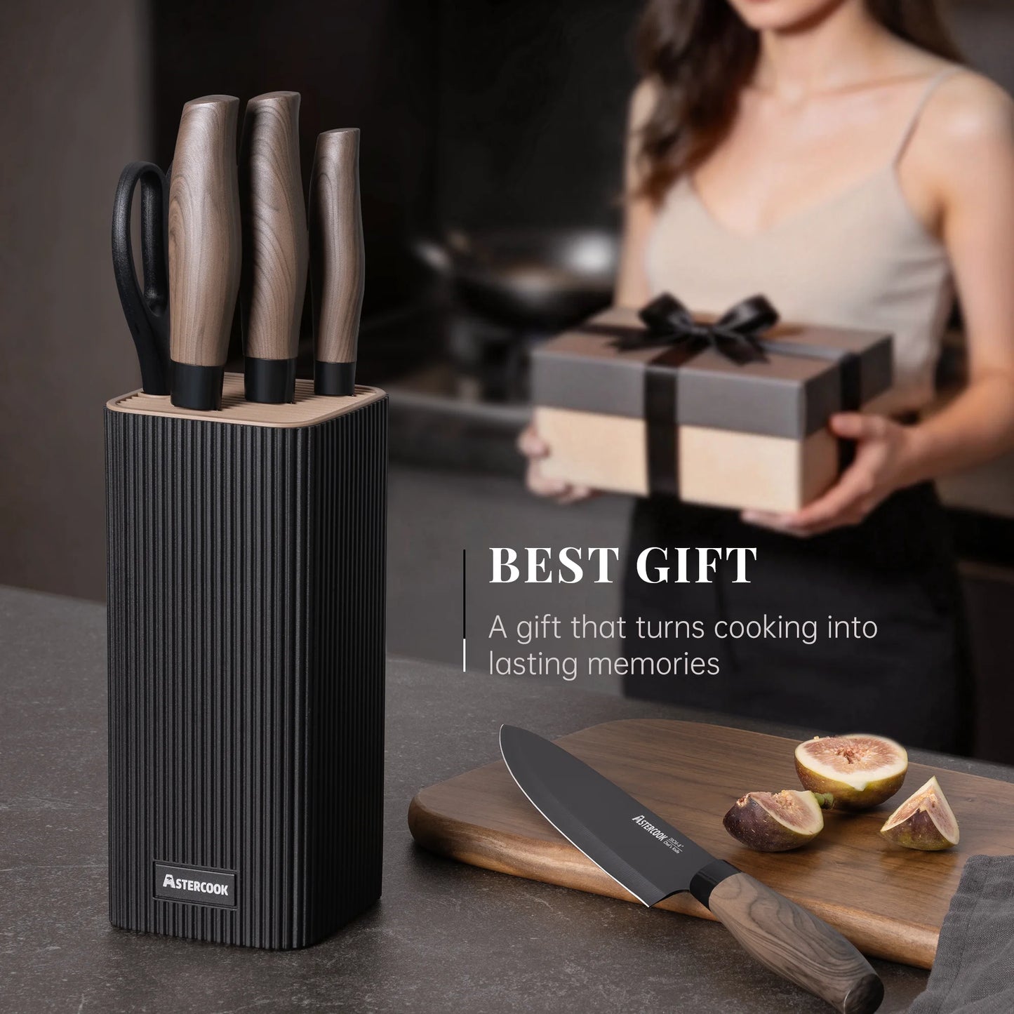 6-Piece Knife Block Set - Wood Grain-Black