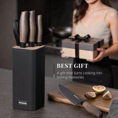 6-Piece Knife Block Set - Wood Grain-Black