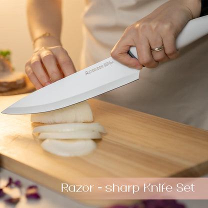 22-Pc Modern Clear Block Knife Set-White